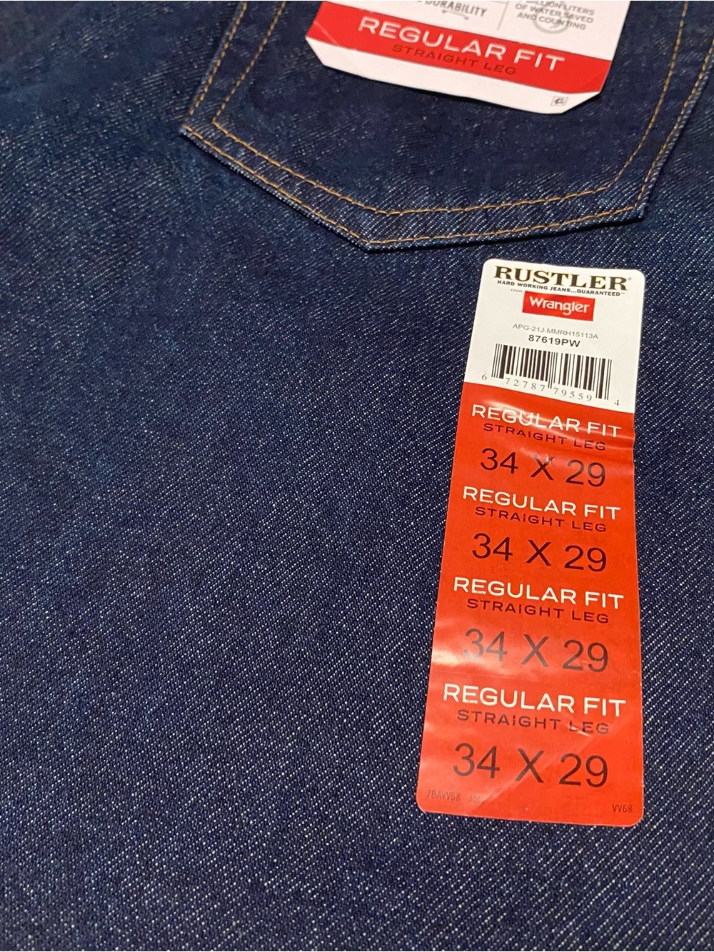 Wrangler Rustler Men's Regular Fit Straight Leg Heavyweight Denim Jeans 34x29NWT - Picture 3 of 4